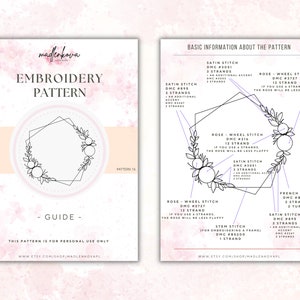 floral embroidery pattern, embroidery hoop design with roses, custom embroidery pattern, wedding anniversary diy gift, moder hoop pattern image 3