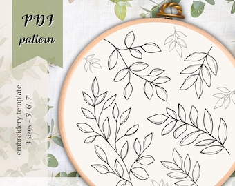 boho fall embroidery pattern, hoop art with autumn leaves, autumn lover embroidery design for gift, nature lover handmade gift idea