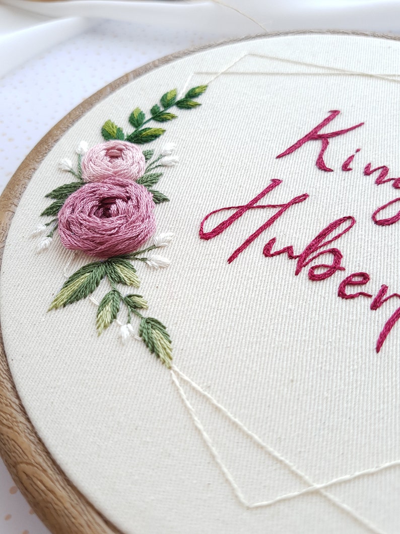 floral embroidery pattern, embroidery hoop design with roses, custom embroidery pattern, wedding anniversary diy gift, moder hoop pattern image 6
