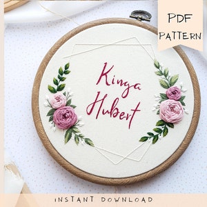 floral embroidery pattern, embroidery hoop design with roses, custom embroidery pattern, wedding anniversary diy gift, moder hoop pattern image 9