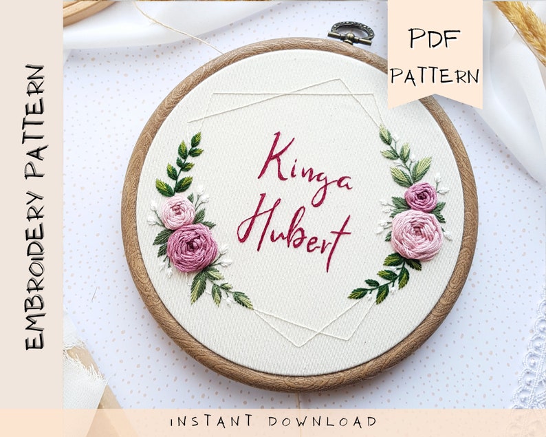 floral embroidery pattern, embroidery hoop design with roses, custom embroidery pattern, wedding anniversary diy gift, moder hoop pattern image 9