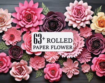 Oltre 63 modelli di fiori di carta arrotolati / Fiori di carta fai da te / Pacchetto SVG