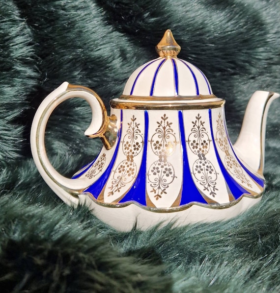 Sadler Bell Shape Teapot Blue and Gold Carousel Teapot Etsy