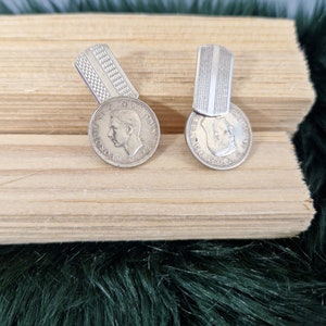 George VI sixpence cufflinks,  marked silver