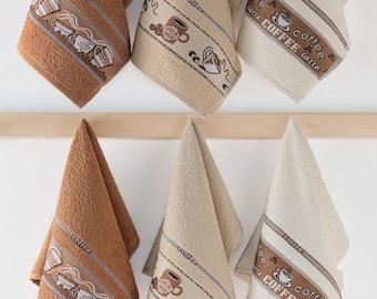 Set van 6 koffiekeukenhanddoeken, katoenen theedoeken, Coffee Lover Decor, café-theedoeken