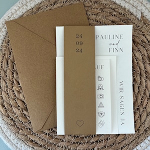 Hochzeitseinladung elegant, Einladung mit Banderole, eleganze schlichte Einladung, schlichte Hochzeitseinladung, 3 teilige Einladung
