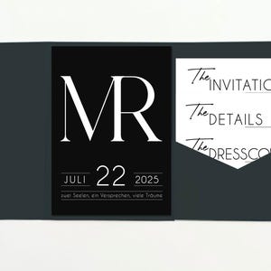 Invitación de boda carpeta de bolsillo elegante en blanco y negro
