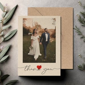 Hochzeit Dankeskarte mit Umschlag Graspapier Danksagung Kraftpapier