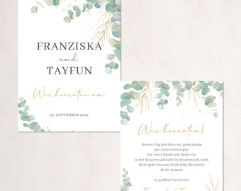 Hochzeitseinladung Eukalyptus, Einladung Hochzeit, elegante Hochzeitseinladung,