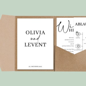 Hochzeitseinladung, Einladung zur Hochzeit, Pocketfold, rustikale Karte, elegante Einladung mit Pocketfold