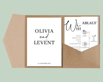 Faire-part de mariage, faire-part de poche, carte rustique, faire-part de poche élégant