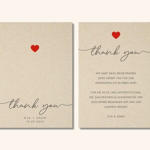 Hochzeit Dankeskarte mit Umschlag Graspapier Danksagung Kraftpapier Bild 4