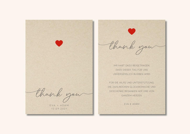 Hochzeit Dankeskarte mit Umschlag Graspapier Danksagung Kraftpapier Bild 4