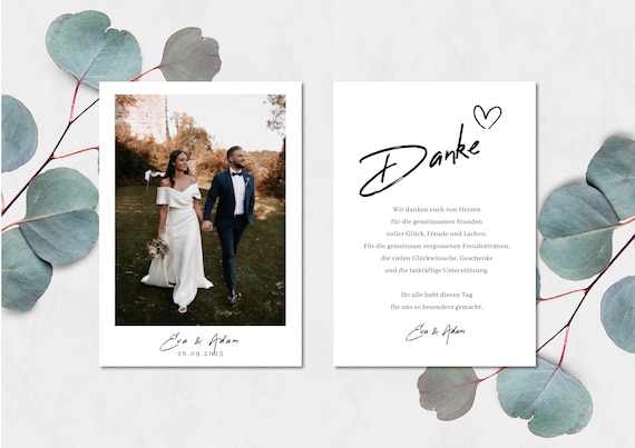 Hochzeit Dankeskarte mit Umschlag Danksagung