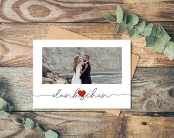 Thank you card wedding thank you minimalist with photo landscape format