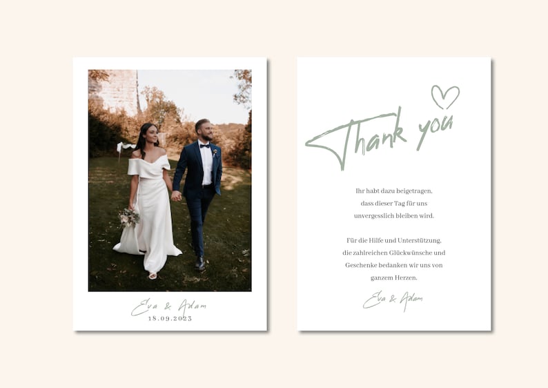 Wedding thank you card with envelope thank you image 6