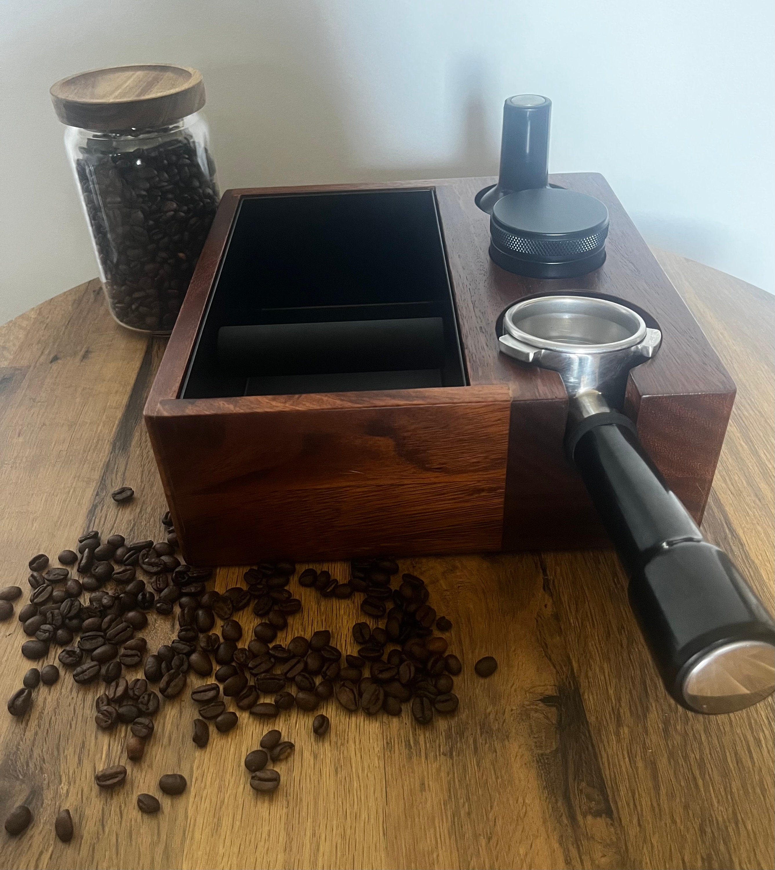 IKAPE Espresso Knock Box, 58MM Espresso Accessories Organizer Box  Compatible with All Espresso Accessories, Natural Mahogany Tamping Station  Base(4 IN One) - Kitchen Parts America