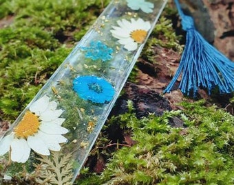 marcador floral azul | hecho a mano | amantes de los libros | marcadores de fantasía | epoxy