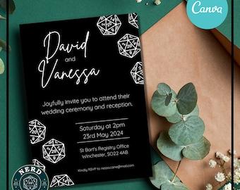 DnD Wedding Invitation Canva Template, Minimalist D20 Role Playing Game Theme, Fully Editable Digital Template, RPG Wedding, D&D, Nerd, Geek