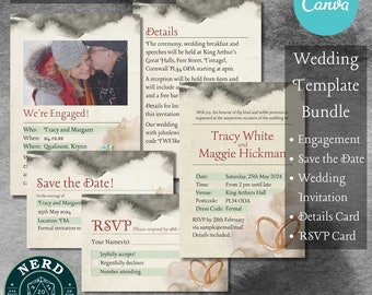 DnD Wedding Invitation Canva Template Bundle, RPG Rulebook-Themed Fantasy Wedding Stationary, Fully Editable Digital, RPG Wedding Invitation