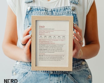 Bloque de estadísticas para papá: regalos para el Día del Padre de DnD, cumpleaños de papá de DnD, decoración de oficina de DnD, decoración de taberna de DnD, arte mural digital para escritorios geek, regalo para papá
