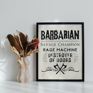 DnD Poster for DnD Barbarian Class, DnD Player Gift for Dungeon Master Ideas, Printable PDF Dungeons & Dragons, RPG Gifts, DnD Tavern Decor