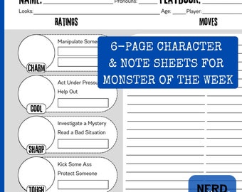 Monster of the Week Character Sheet for the RPG MOTW Hunter Sheet, Goodnotes Compatible PDF, Digital Printable Journal Notes, Playbook Sheet