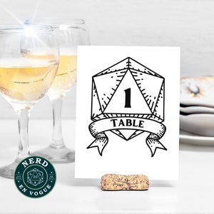 DnD Wedding Table Numbers, Simple D20 Dice Event, RPG Wedding, Dungeons and Dragons, Matrimonio, Nerdy Fantasy Wedding, Graduation