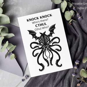 Cthulhu Knock Knock Joke Greeting Card, HP Lovecraft Lovecraftian Birthday Call of Cthulhu RPG Gifts Gry RPG do druku Pusta karta