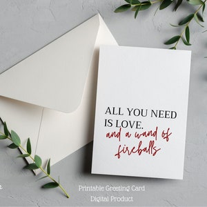 Druckbare DnD Grußkarte für Dungeons und Dragons Spieler, DnD Geburtstagskarte, DnD Valentines Karte, DnD Paar, Nerd Wand of Fireball Karte