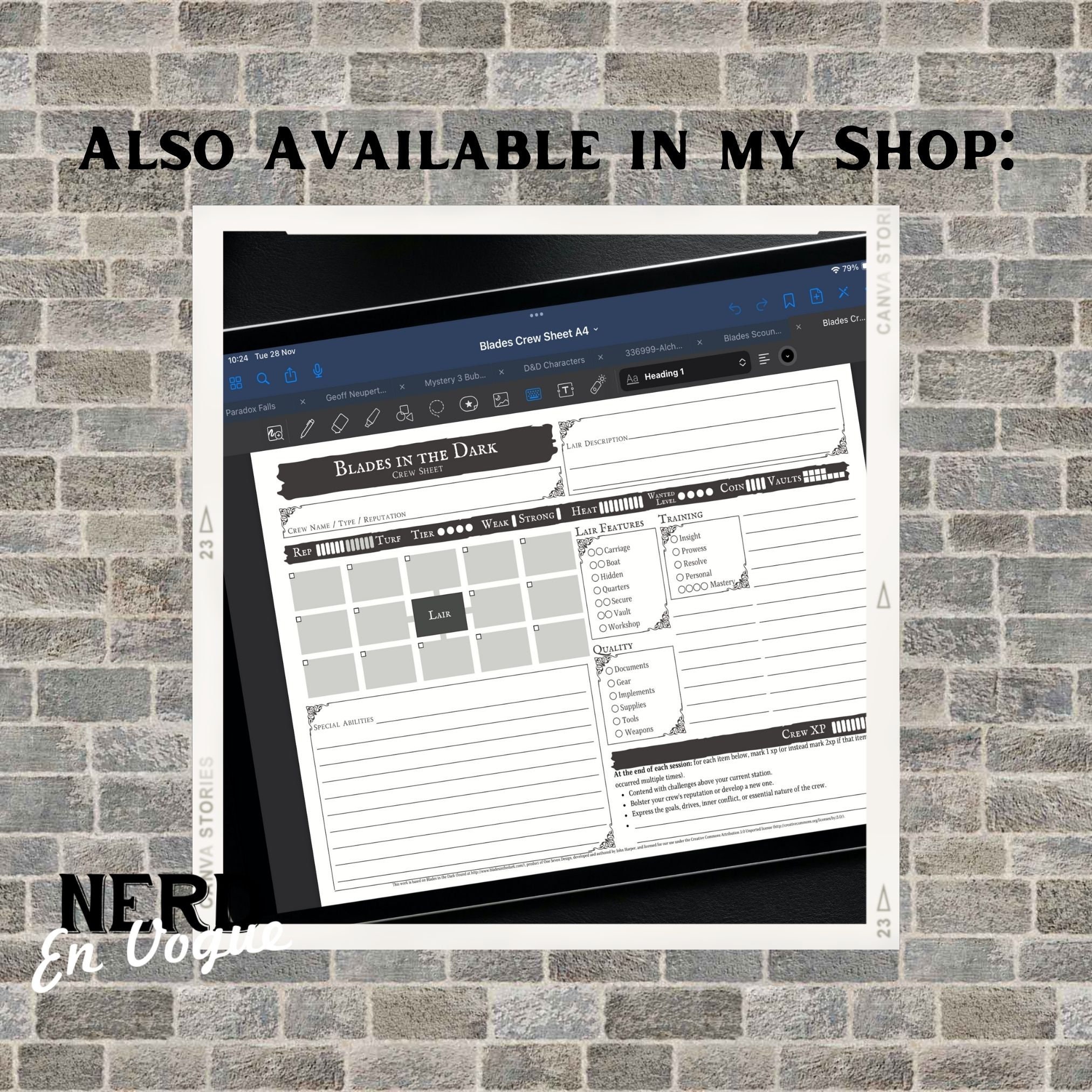 Rpg Note Sheet Blades in the Dark RPG Scoundrel Sheet, Goodnotes Compatible PDF ...