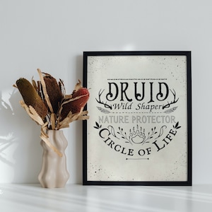 Poster du DnD pour la classe de druides du DnD, cadeau joueur du DnD pour Dungeon Master, PDF imprimable pour donjons et dragons, cadeaux RPG, décoration de bureau du DnD