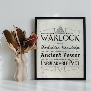 Poster du D&D pour le joueur de classe Warlock du DnD, idées cadeaux pour le maître du donjon, PDF imprimable pour donjons et dragons, cadeaux RPG, décoration de taverne du D&D