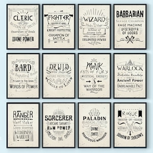 Set of 12 Prints DnD Classes Wall Art, DnD House Decor, Printable DnD Room Decor, Digital Nerd Prints, DnD Game Room Ideas, DnD Office Decor