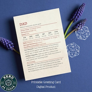 Dad Stat Block D&D Karte für Vatertag, Vater Geburtstag, Dankeschön oder DnD Player Geschenk, Dungeons and Dragons Geburtstag D&D Digitale Karte Geschenk