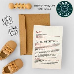 Tarjeta de anuncio de bebé de DnD, regalo divertido de bebé de DnD, felicitaciones de bebé, regalo de pareja de DnD, tarjeta de felicitación imprimible.