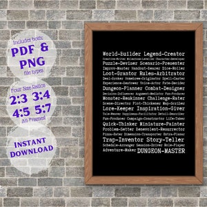 Dungeon Master Gifts - DnD Decor of Dungeon Master Word Art. Nerdy Decor. DnD Poster for Dungeons and Dragons Wall Art. DM Gift PDF & PNG