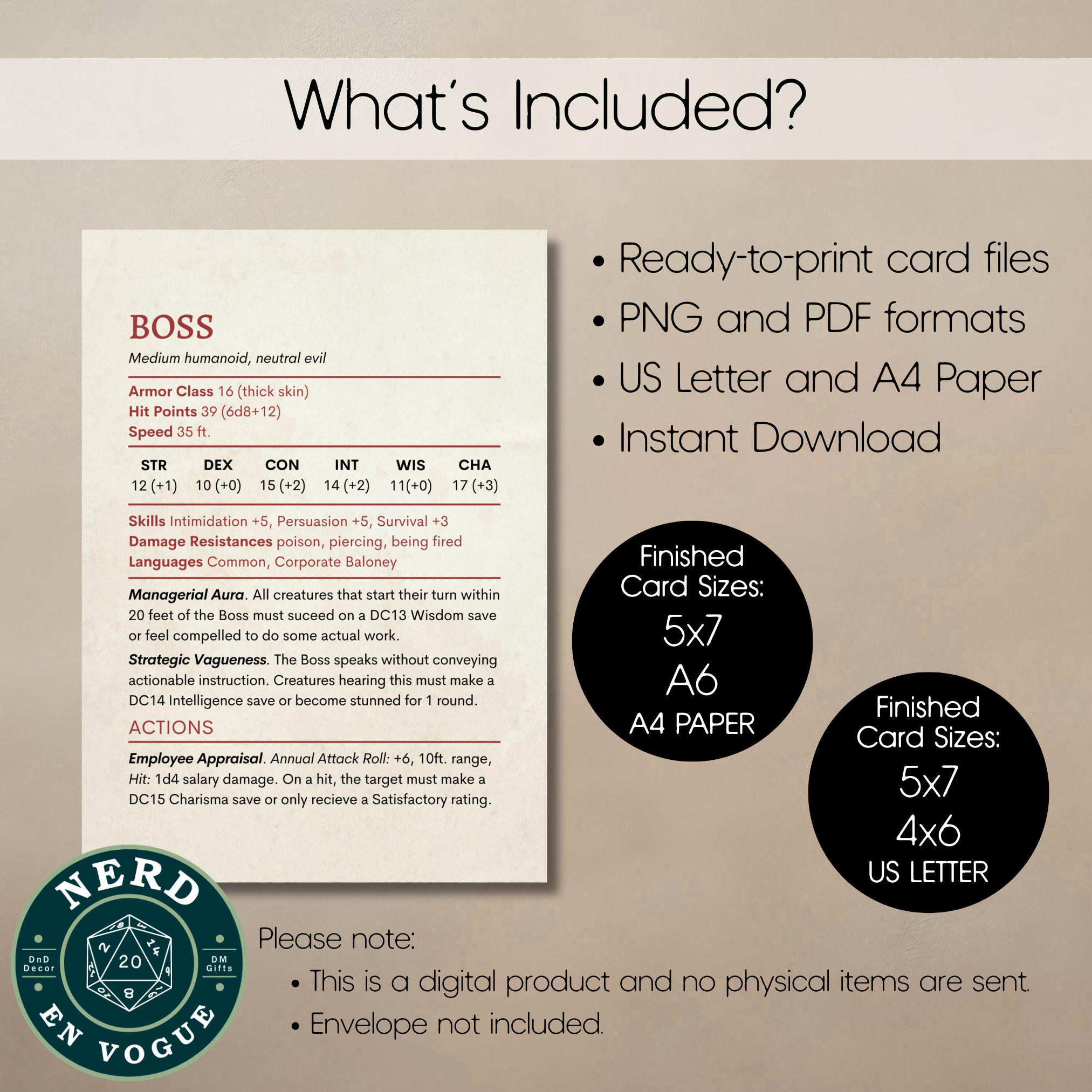 Boss Stat Block Card: Printable Birthday Card for Dungeons & Dragons ...