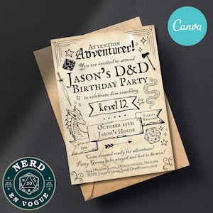 DnD Birthday Party Invite Template, Dungeons and Dragons Invitations, Digital Editable Canva Template, D&D Themed Kids Parties, Teenagers