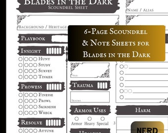 Blades in the Dark RPG Scoundrel Sheet, Goodnotes Compatible PDF, Digital Printable Notes, Playbook Sheet, Character Sheet, RPG Accessories