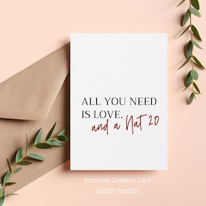 Druckbare DnD Grußkarte für Dungeons and Dragons Spieler, DnD Geburtstagskarte, DnD Valentines Karte, DnD Paar, Nat20 Natural 20 Critical