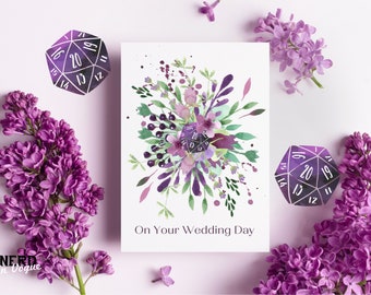 DnD Hochzeitskarte für ein DnD Paar Geschenk, RPG Hochzeit Glückwünsche, Dungeons and Dragons Hochzeit, Lila D20, Digital Printable Love Nerdy