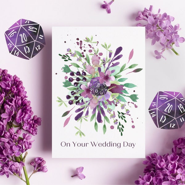 DnD Wedding Card for a DnD Couple Gift, RPG Wedding Congratulations, Dungeons and Dragons Wedding, Purple D20, Digital Printable Love Nerdy