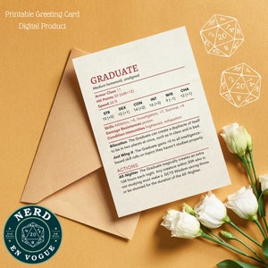 Grad Stat Block DnD-Karte für graduierte Glückwünsche, DnD-Geschenk für bestandenen Abschluss, Abschlussgeschenk für DnD-Player, D & D-Grußkarte, DM-Geschenke