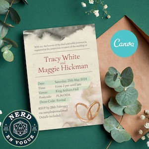 DnD Wedding Invitation Canva Template, RPG Rulebook-themed Fantasy Wedding Stationary, Fully Editable Digital Template, RPG Wedding, D&D