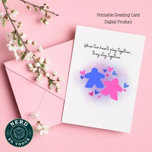 Printable Valentine's Card for Board Game Players, Congratulations, Engagement, Anniversary or Wedding Card, Meeple Love Card for Nerds