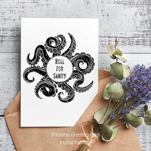 Cthulhu Roll for Sanity Greeting Card, HP Lovecraft Lovecraftian Birthday Call of Cthulhu RPG Gifts Role-Playing Games Printable Blank Card