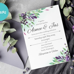 DnD Wedding Invitation Canva Template, Greenery Purple D20 Role Playing Game Theme, Text and Font Editable, RPG Wedding, Dungeons & Dragons