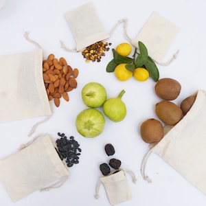 4x6 inches Double drawstring Reusable and Eco-Friendly 100 percent cotton bags natural color