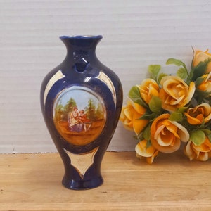 Antique French Vase Rare, Antique Cobalt Blue Vase, Antique Victorian vase, Courting Scene Vase, Cobalt Blue Vase, Victorian Decor, Shabby